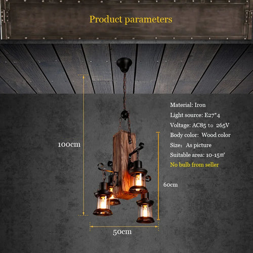 Decorative industrial wood pendant light with glass - vue 3 sur 7