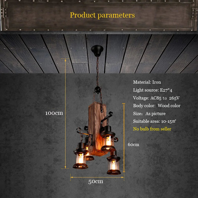 Decorative industrial wood pendant light with glass