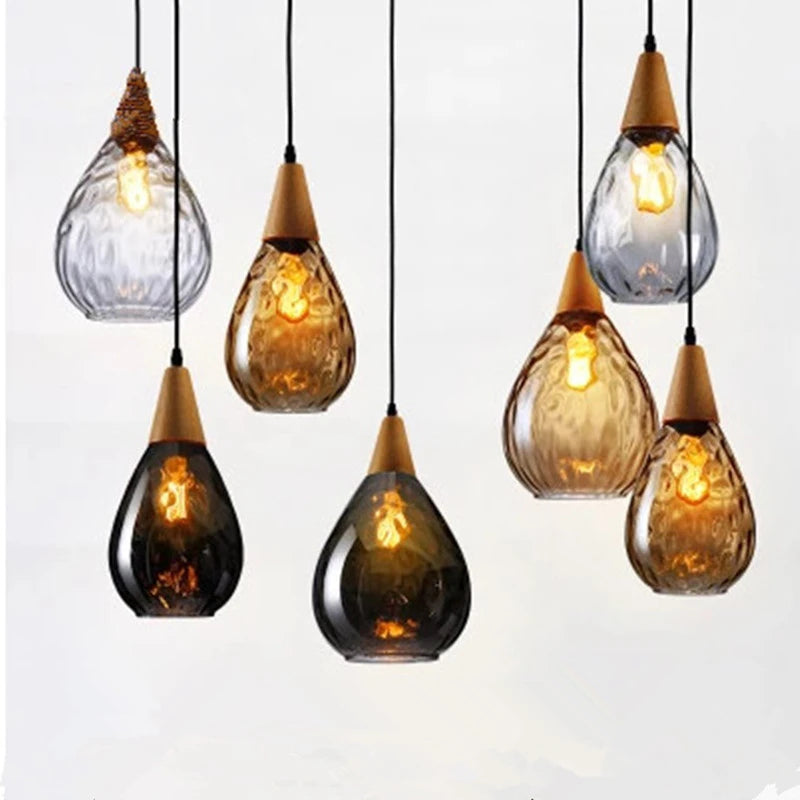 Nordic retro decorative water grain glass pendant light