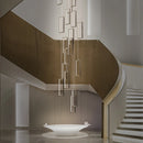 Modern rectangular copper LED chandelier for staircases and lofts