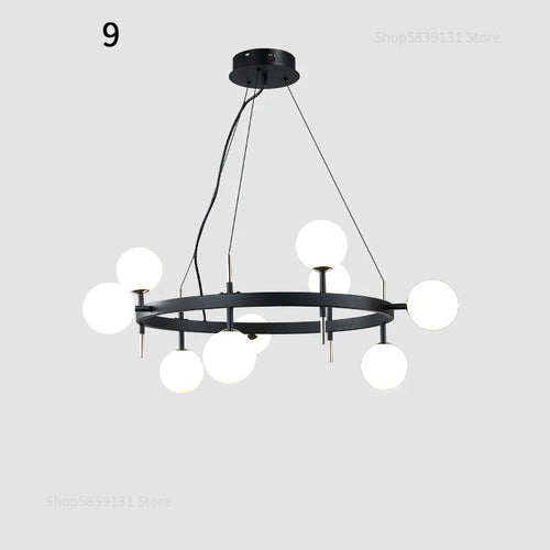 Nordic iron chandelier with LED glass balls for restaurant