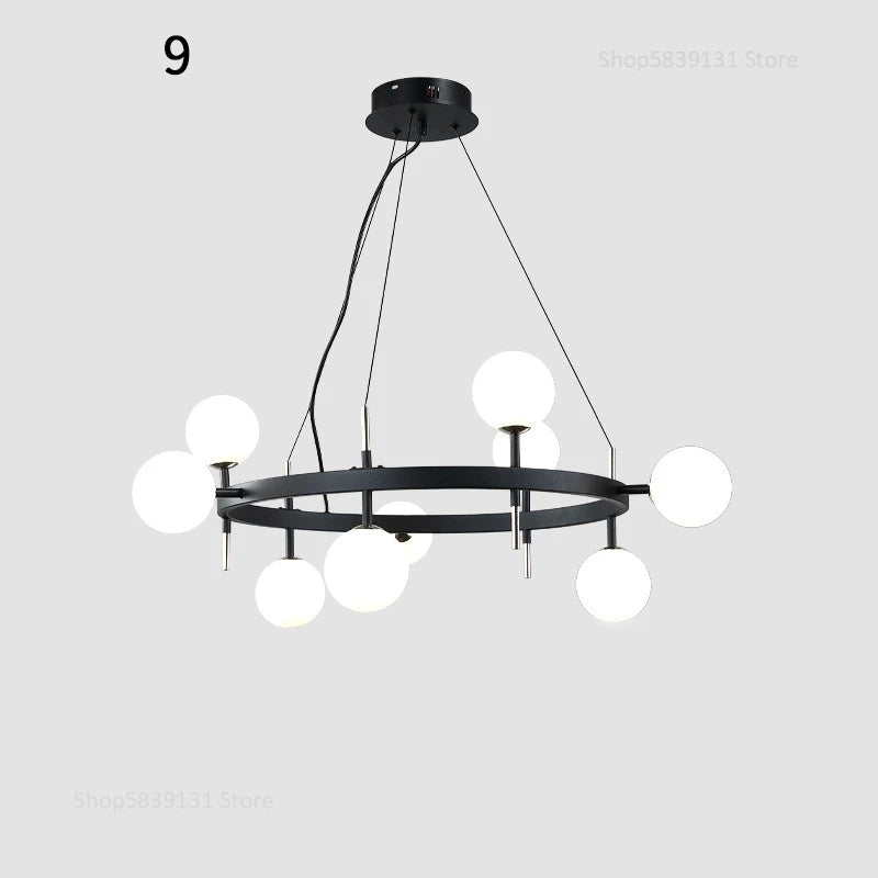 Nordic iron chandelier with LED glass balls for restaurant