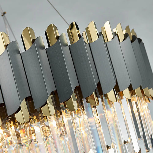 Elegant and modern art deco chandelier in stainless steel and crystal - vue 10 sur 15