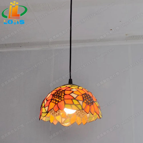 Vintage tiffany sunflower chandelier for restaurant and bar - vue 3 sur 5