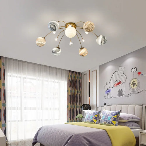 Children's glass chandelier with bright modern design for bedroom - vue 4 sur 7