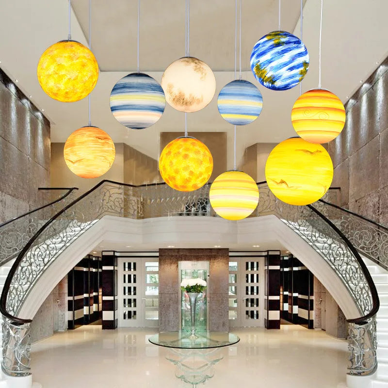 creative design acrylic pendant light with cosmos and planets