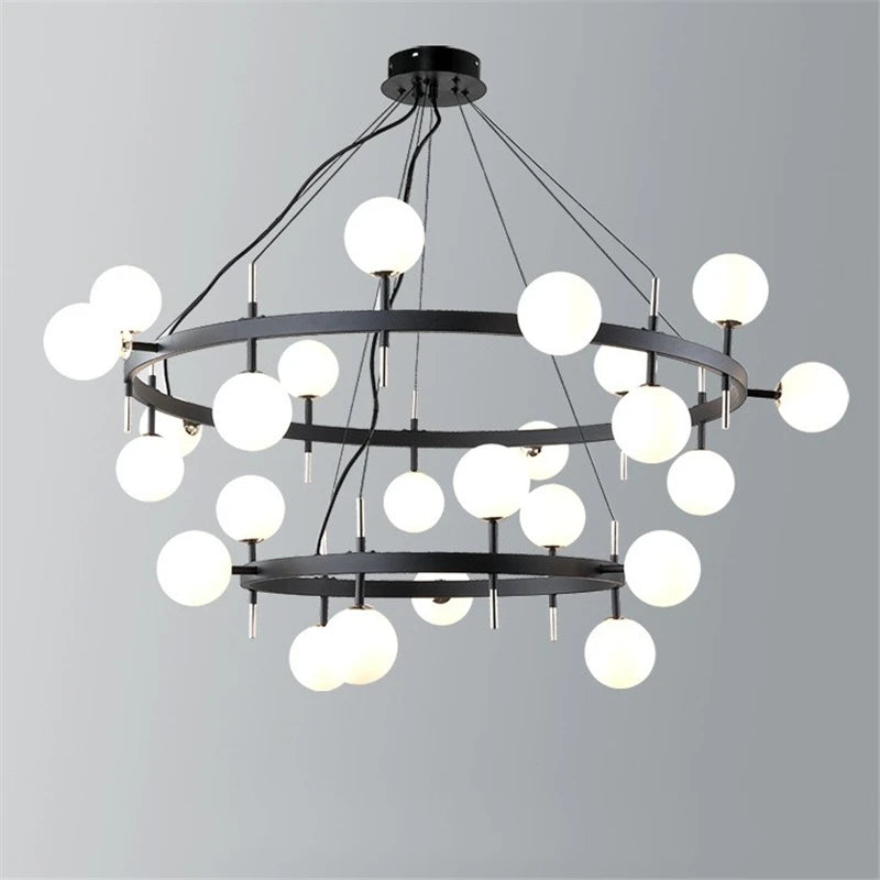 Nordic iron chandelier with LED glass balls for restaurant - vue 4 sur 20