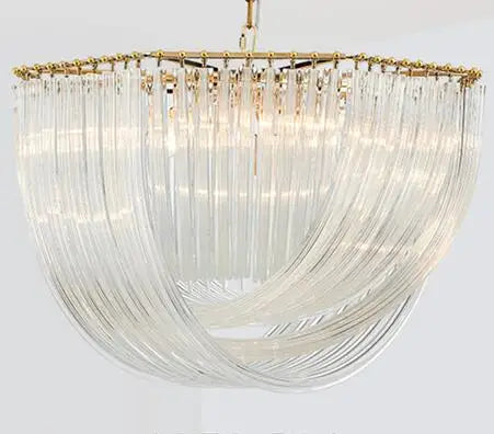 Post-modern gold or chrome LED E14 pendant chandelier with round glass shade - vue 6 sur 7