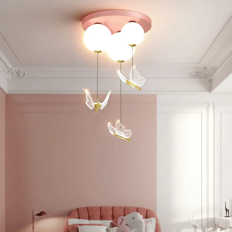 Simple modern ceiling light with romantic butterfly globe