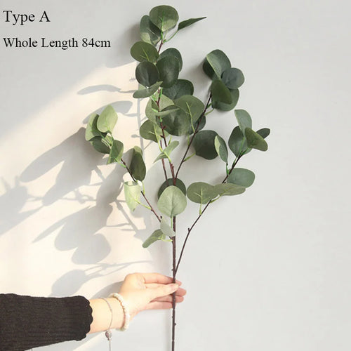 Eucalyptus tree branch with round leaves retro artificial foliage decoration - vue 10 sur 10