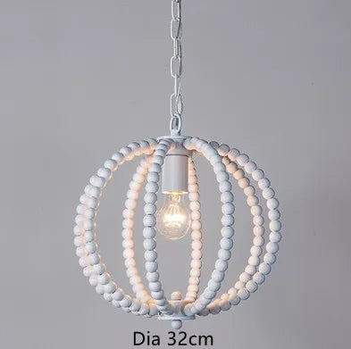 Round rustic retro chandelier in white iron with wood beads - vue 11 sur 11