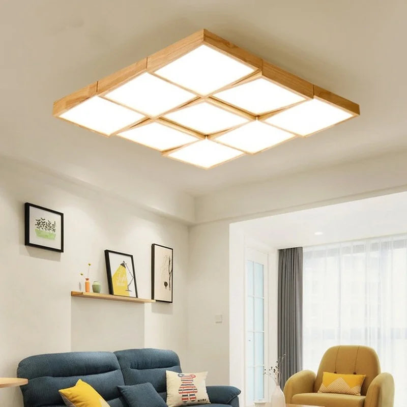 Wooden LED ceiling light with remote control for indoor lighting - vue 3 sur 10