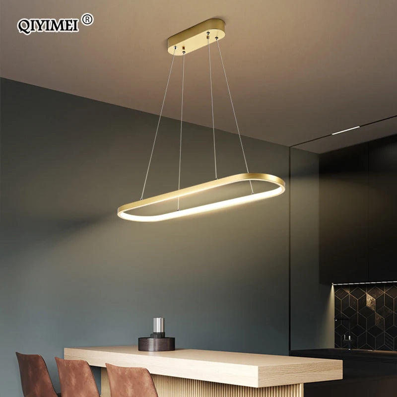 Modern rectangular LED pendant light with remote control - vue 3 sur 12