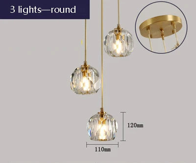 Creative nordic design copper k9 crystal pendant light