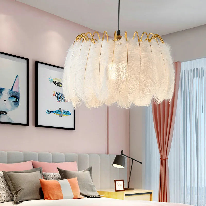 Modern romantic feather pendant light for interior decor