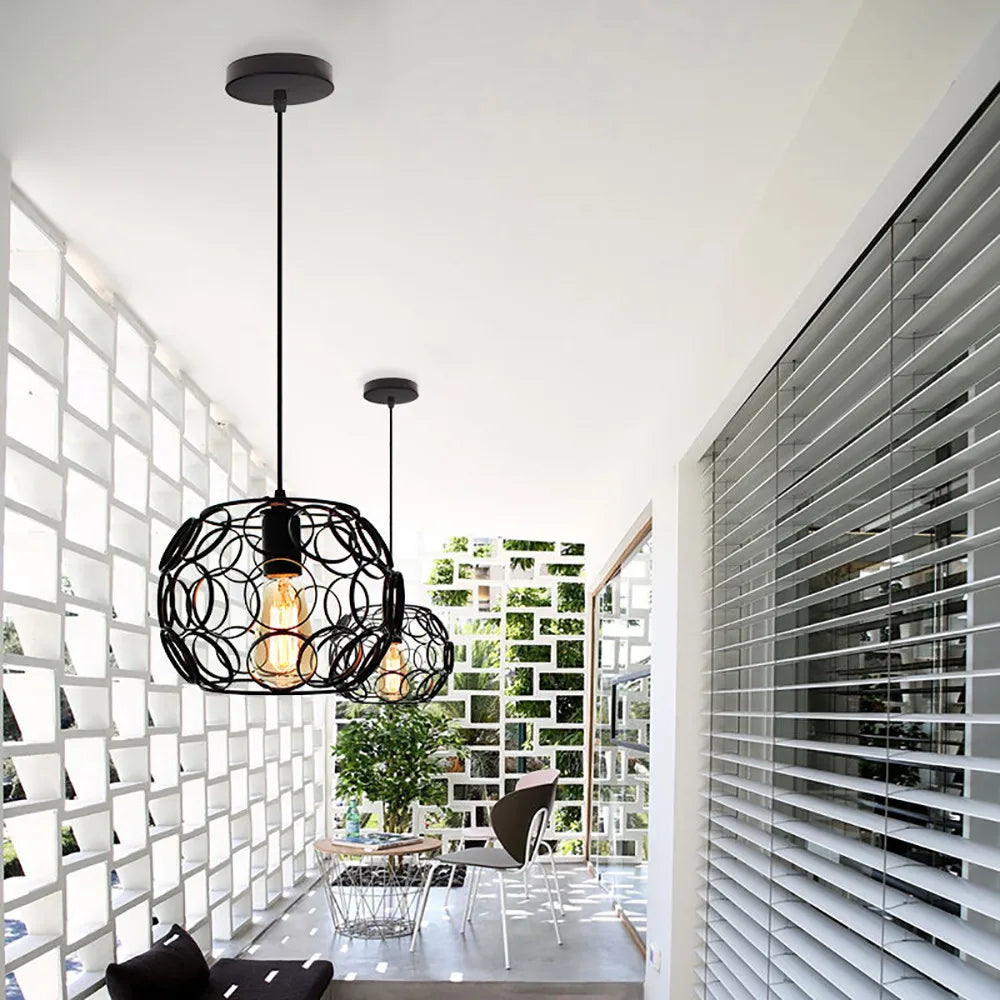 luminaire suspendu industriel rétro avec cage métallique led moderne - vue 3 sur 8