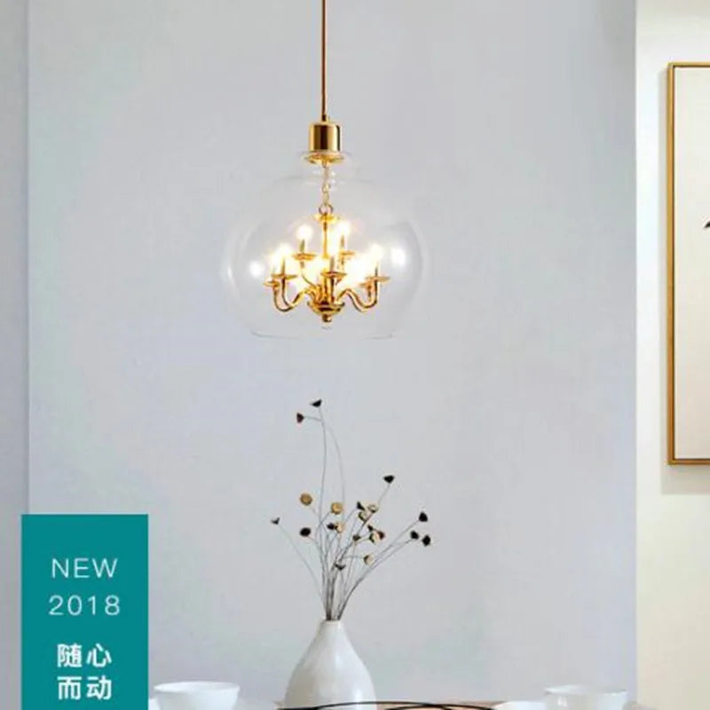 Clear glass chandelier for modern decor and loft ambience - vue 3 sur 7