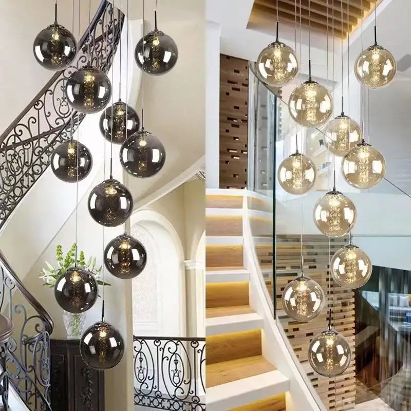Modern spiral glass ball chandelier g4 for nordic duplex