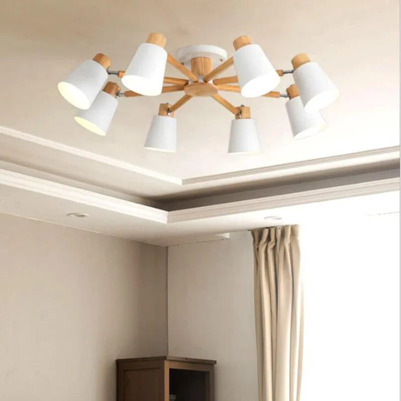 Simple modern solid wood Nordic chandelier - vue 6 sur 18