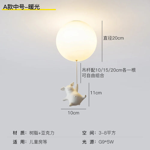 flying pig led ceiling light for children's decoration - vue 8 sur 16