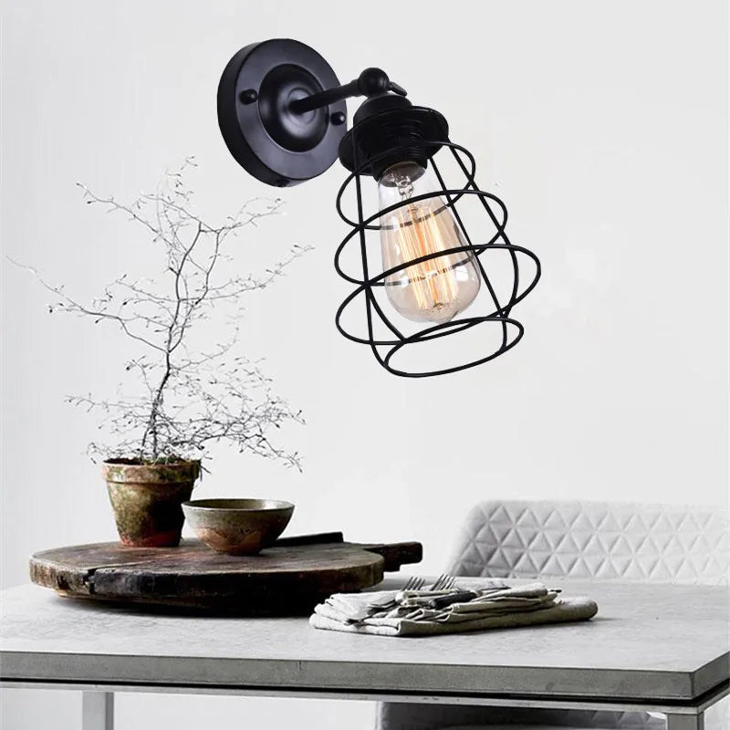 Iron bedside lamp with vintage bulb and switch