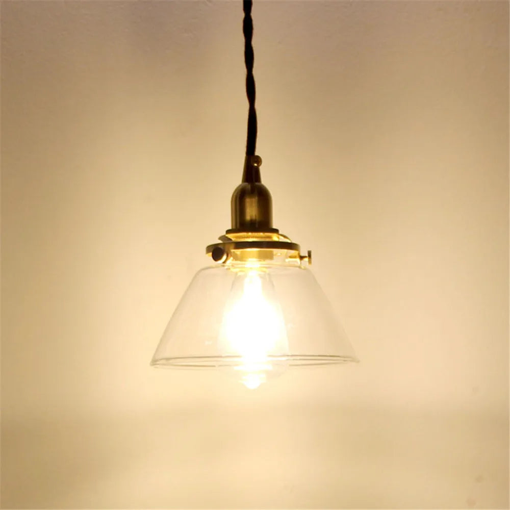 Industrial loft LED pendant light retro brass and glass antique droplight