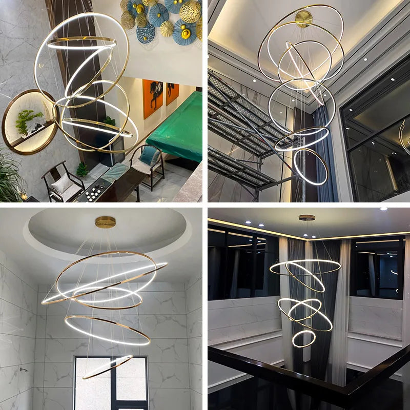 Nordic golden circle chandelier decorative indoor lighting - vue 3 sur 11