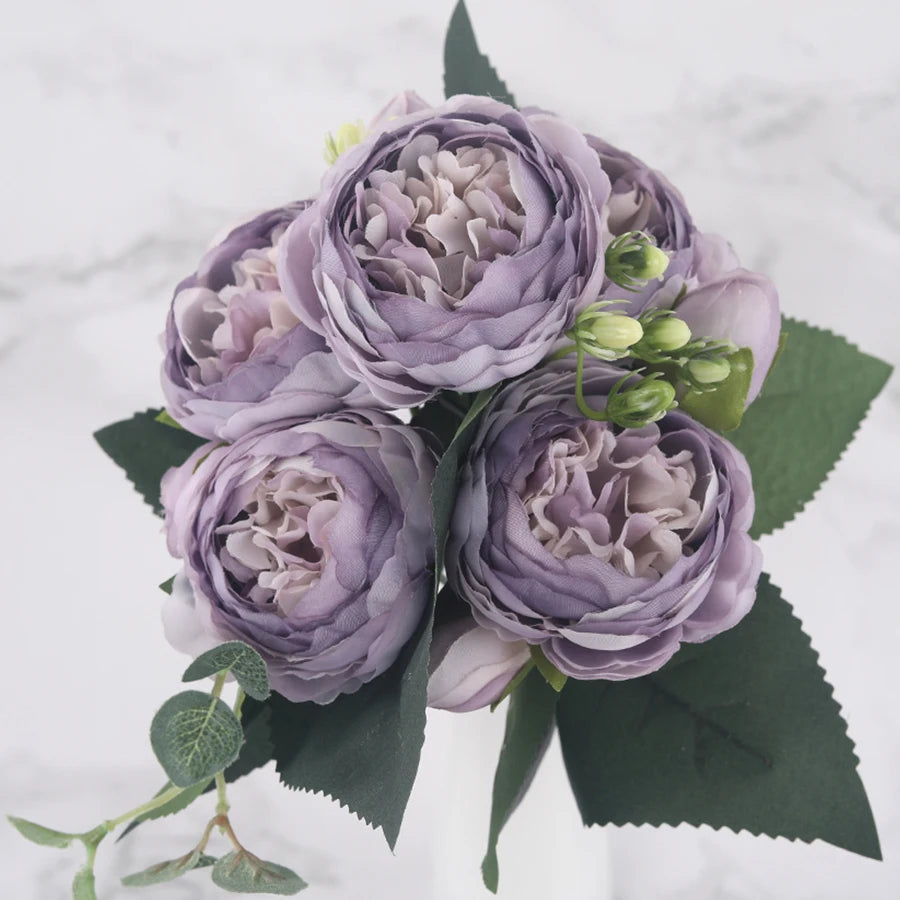 Artificial silk peony flower bouquet for indoor decoration - vue 18 sur 18