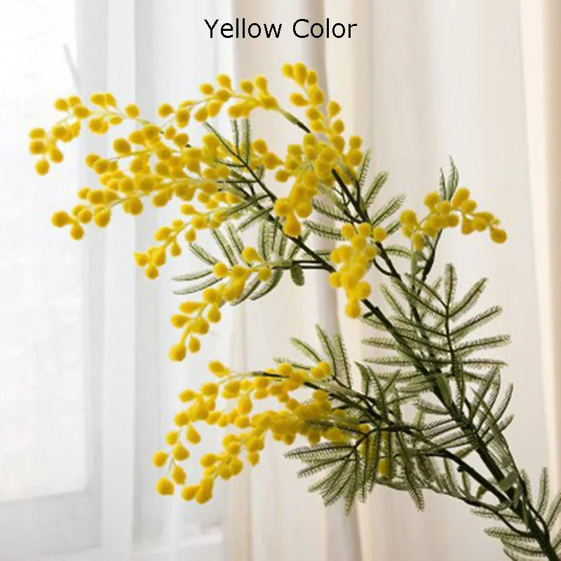 Artificial mimosa branch with tropical palm leaves
