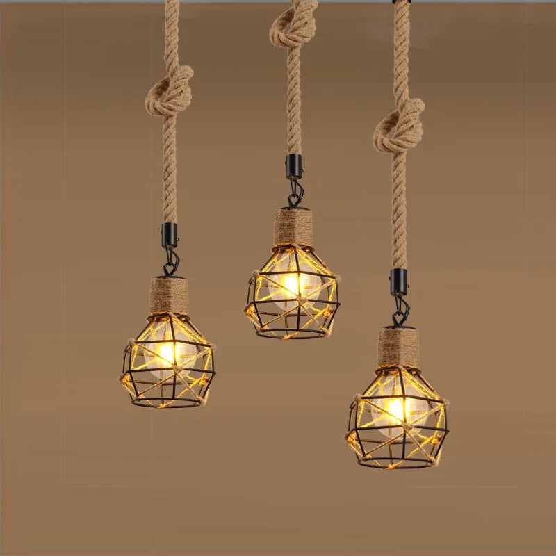 Handmade retro loft hemp rope pendant light - vue 5 sur 5