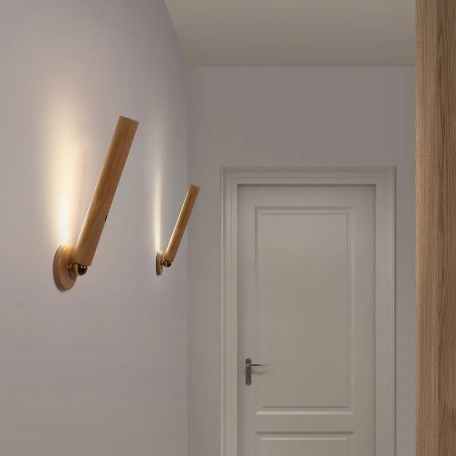 Wooden wall light with USB charging and adjustable brightness