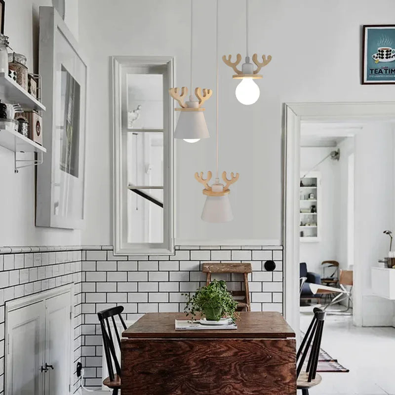 Nordic style LED pendant light with elk decoration