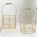 Handmade golden metal flower basket with handles
