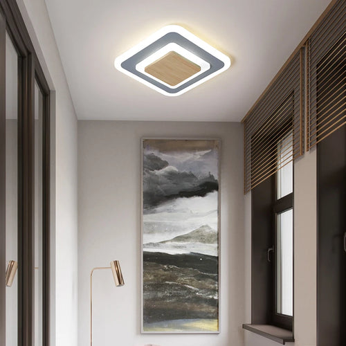 Modern iron and wood LED chandelier for minimalist interiors - vue 5 sur 14