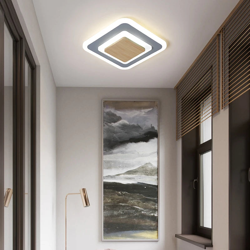 Modern iron and wood LED chandelier for minimalist interiors - vue 5 sur 14