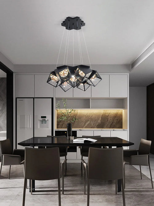 modern design led chandelier geometric interior lighting dimmable - vue 4 sur 9