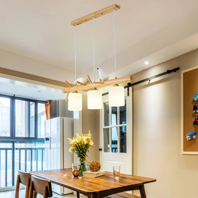 Nordic wooden bird LED table lamp with pendant