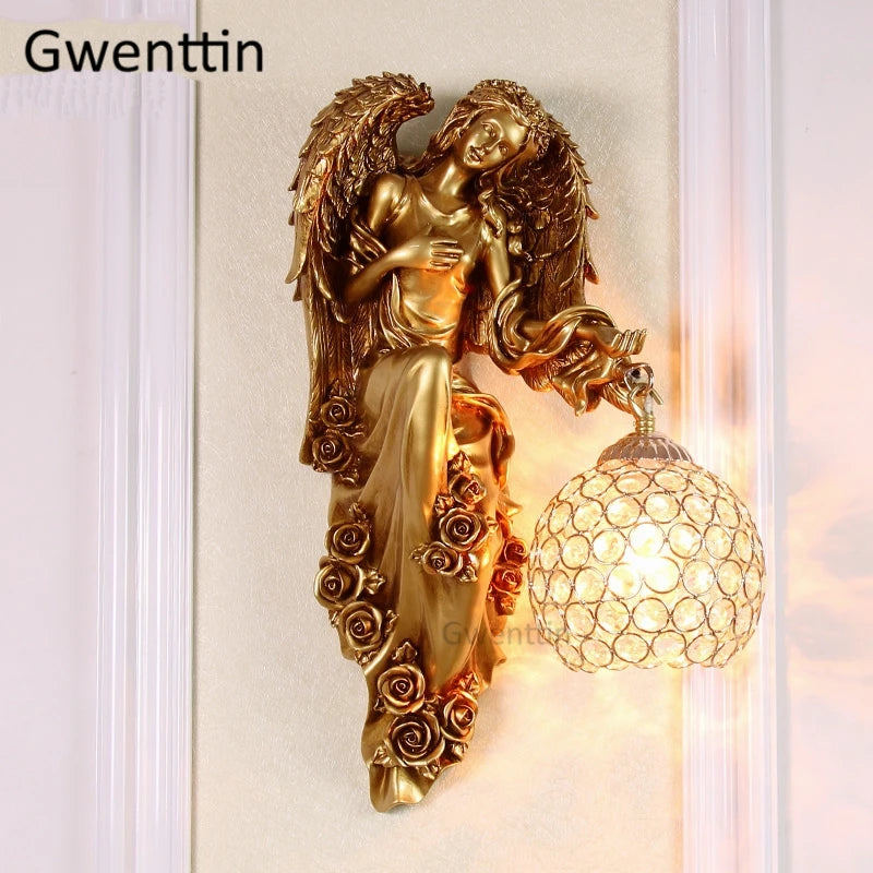 Vintage angel crystal wall light for artistic decor