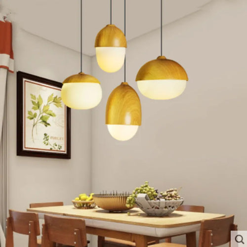 Modern round LED chandelier in wood and wrought iron