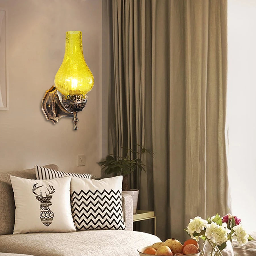 Vintage metal and glass wall light in decorative Chinese style for interiors