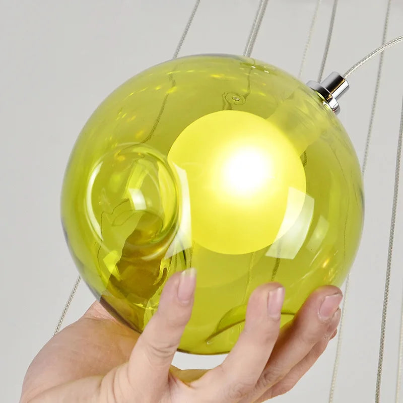 Creative blown glass chandelier with colourful LED G4 pendants - vue 10 sur 24