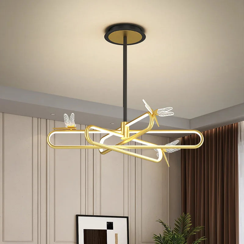 Nordic luxury dragonfly retractable LED chandelier