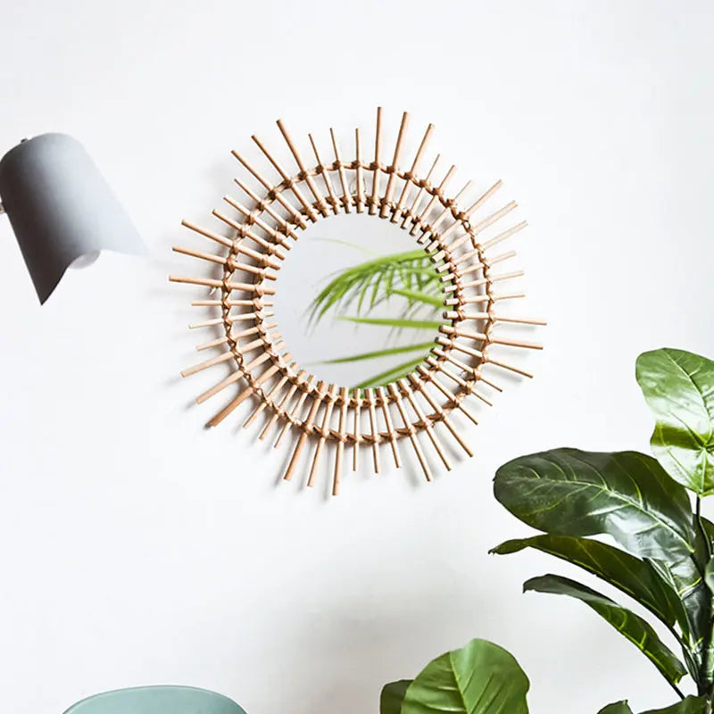 hand-woven Japanese rattan mirror for modern decor