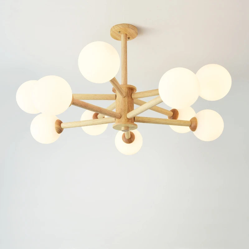 Modern nordic solid wood round LED chandelier