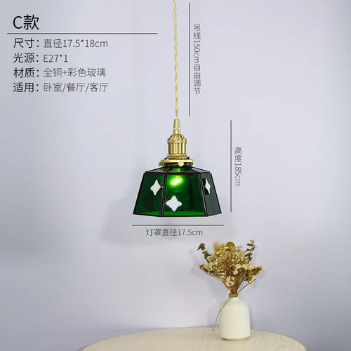 Retro stained glass pendant light Japanese style for interior decor - vue 10 sur 9