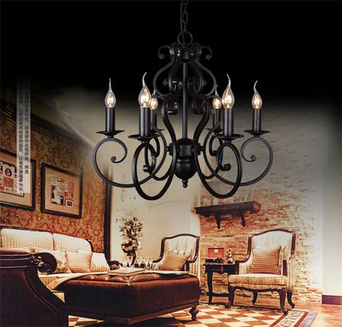 Vintage black wrought iron chandelier for indoor lighting - vue 7 sur 6