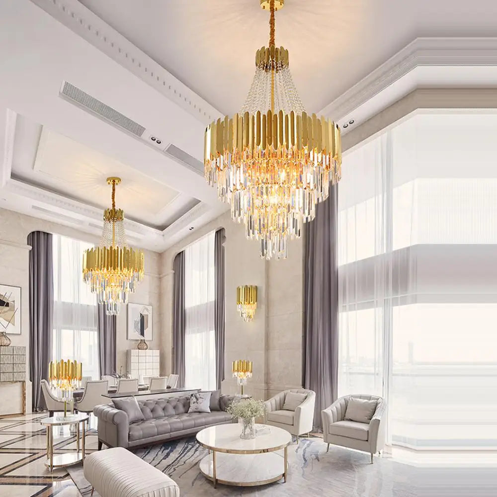 Art deco crystal chandelier in stainless steel with LED lighting - vue 4 sur 19