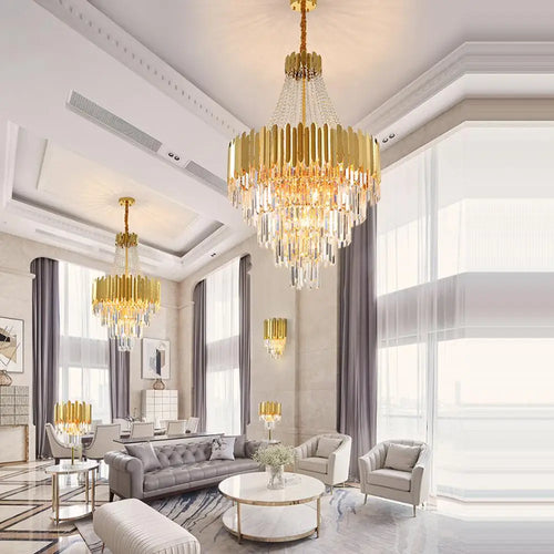 Art deco crystal chandelier in stainless steel with LED lighting - vue 5 sur 19