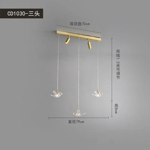 Modern bird pendant light in copper and acrylic - vue 9 sur 9