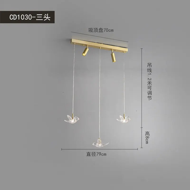 Modern bird pendant light in copper and acrylic - vue 8 sur 9